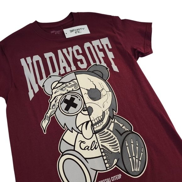 Men’s “No Days Off” Graphic T-Shirt – Size Small – 100% Cotton – Burgundy - Picture 4 of 6